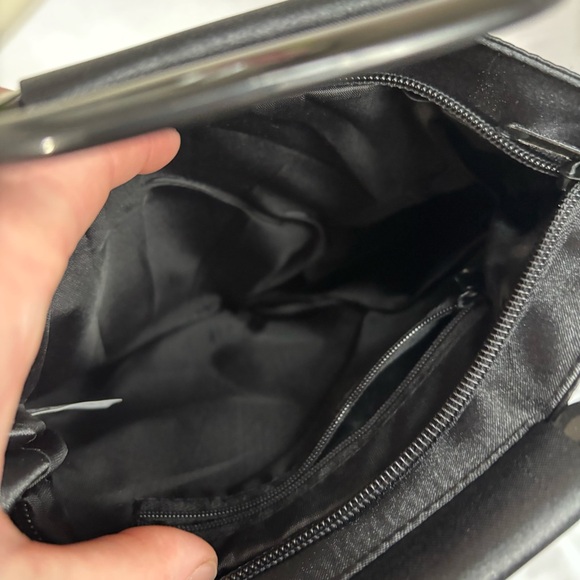 Black Gold Floral Satin Evening Bag Cherry Blossom Top Handle Chinoiserie Purse - Picture 6 of 7